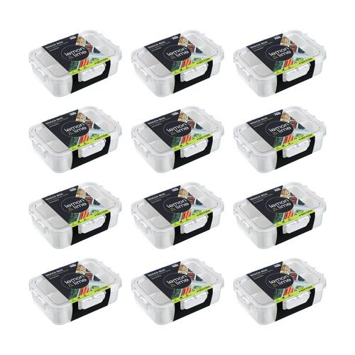 12PK Lemon And Lime Snackal Box 4 Section Reusable Food Container 24x17x6.8cm