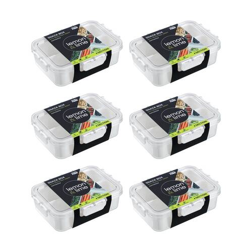 6PK Lemon And Lime Snackal Box 4 Section Reusable Food Container 24x17x6.8cm