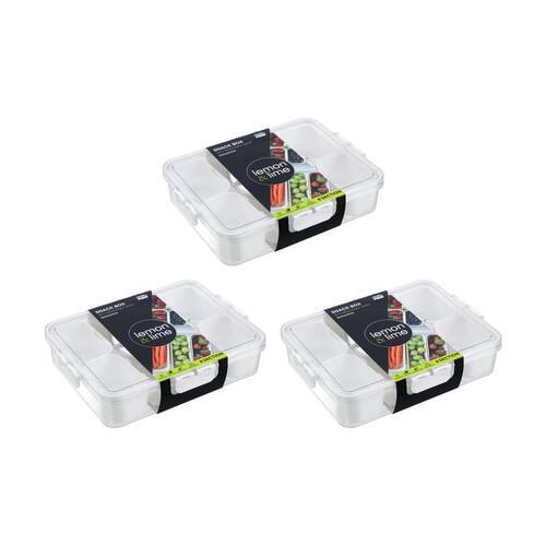 3x Lemon And Lime Snackal 8-Section Snack Food Container/Box 31x24x6.5cm