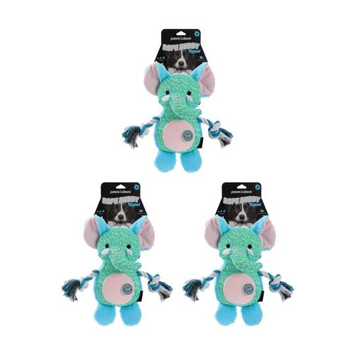 3x Paws And Claws Rope Buddy Fly-Knit Animals Dog Chew/Tug Squeaker Toy Assorted