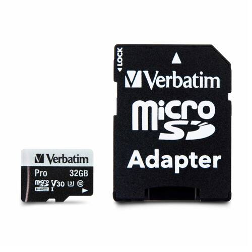 VERBATIM Pro Micro SDHC Card (Class 10 UHS-I U3) w/ Adaptor 32GB