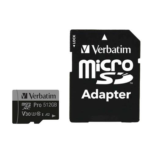 VERBATIM Pro Micro SDXC Card (Class 10 UHS-I U3) w/ Adaptor 512GB