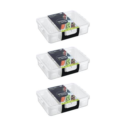 3x Lemon And Lime Snackal 8-Section Snack Food Container/Box 31x24x6.5cm