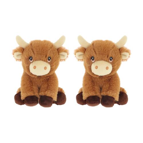 2x Keeleco Plush Toy Soft Brown Stuffed Animal Cream Horns Highland Cow