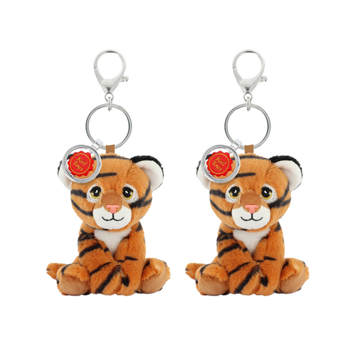 2x Keeleco Recycled Material Plush Toy Bag Charm Keychain Accessory Tiger