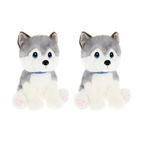 2x Keeleco Puppy Love Plush Soft Toy Eco-Friendly Huggable Animal Husky
