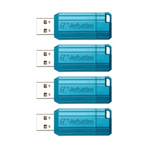 4PK VERBATIM Pinstripe Retractable USB 2.0 Flash Drive 32GB Caribbean Blue