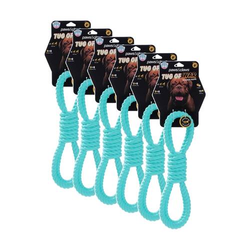 6x Paws And Claws Tug-Of-War Rubber Rope Pet Dog Chew/Tug Toy Assorted