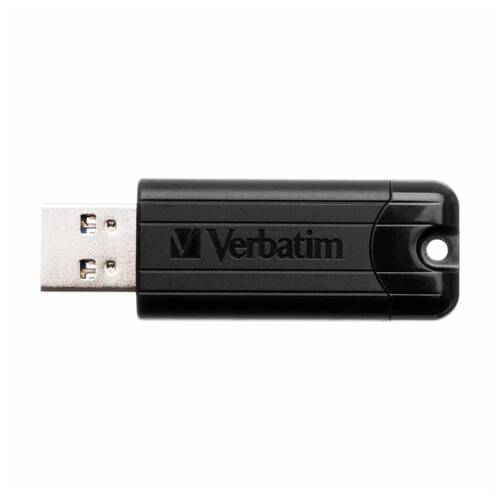 VERBATIM Lightweight Pinstripe Retractable USB 2.0 Flash Drive 128GB Black