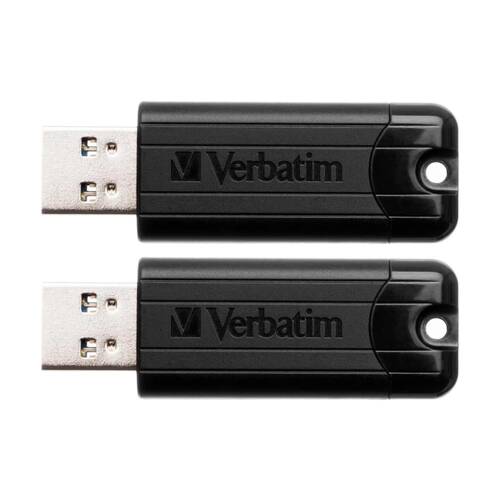 2PK VERBATIM Lightweight Pinstripe Retractable USB 2.0 Flash Drive 128GB Black