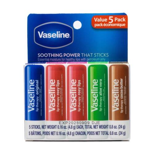 5pc Vaseline Petroleum Jelly Lip Therapy Moisturising Balm 4.8g Assorted