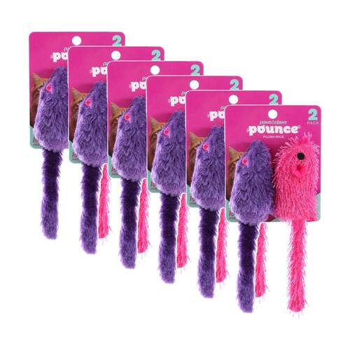 6x 2pc Paws And Claws Plush Mice Pet Cat Batting/Pouncing Toy Set Assorted