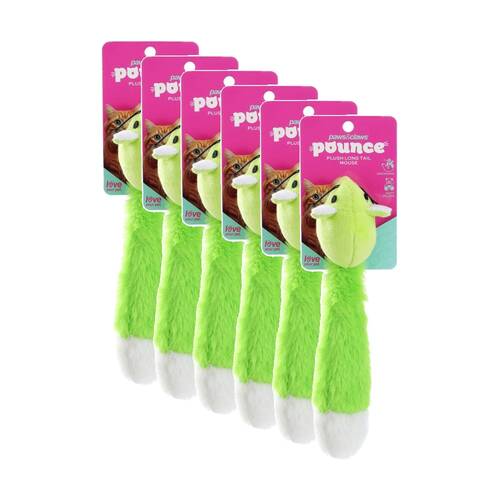 6x Paws And Claws Plush Long Tail Mouse Cat Batting/Pouncing Toy Assorted