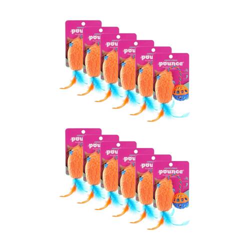 12x Paws And Claws Plush Mouse Cat Batting/Pouncing Toy W/ Rattle Ball Assorted