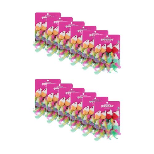 12x 8pc Paws And Claws Plush Mice Cat Batting/Pouncing Toy Set Multicoloured