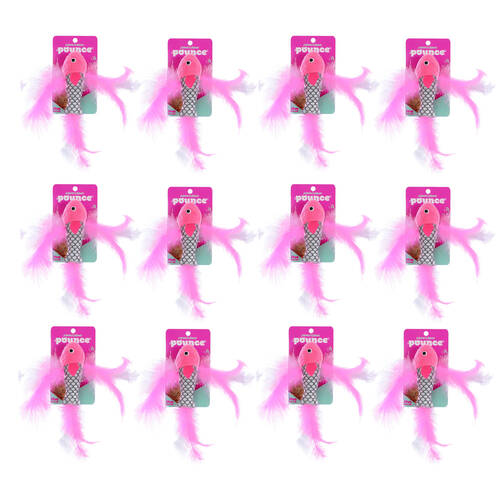 12x Paws And Claws Fish Feather Cat Batting/Pouncing Play Toy 21x4cm Assorted
