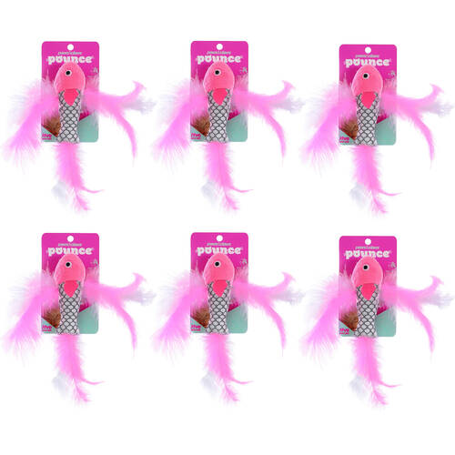 6x Paws And Claws Fish Feather Cat Batting/Pouncing Play Toy 21x4cm Assorted