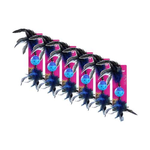 6x Paws And Claws Twin Feather Ball Cat Batting/Pouncing Toy 37x6cm Assorted