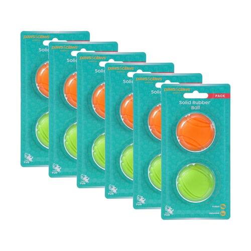 6x 2pc Paws And Claws Solid Rubber Ball Pet Dog chase/Fetch Toy Set Assorted