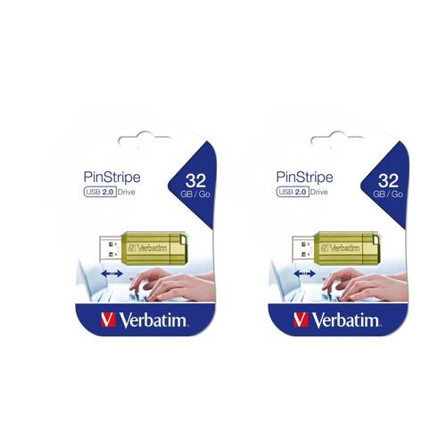 2PK VERBATIM Pinstripe Retractable USB 2.0 Flash Drive 32GB Eucalyptus Green