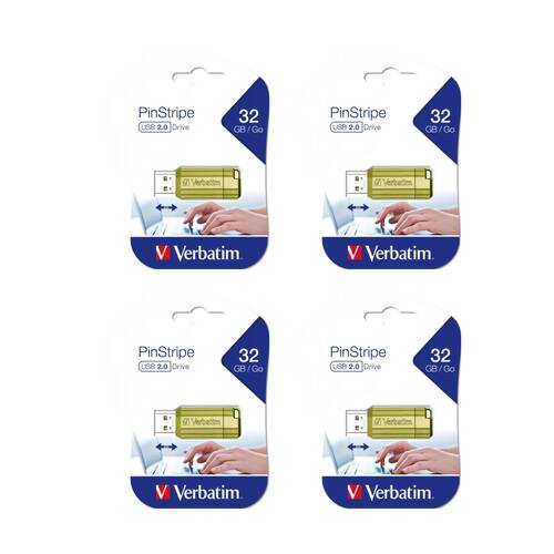 4PK VERBATIM Pinstripe Retractable USB 2.0 Flash Drive 32GB Eucalyptus Green
