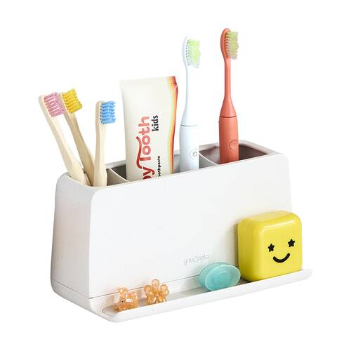 YouCopia The Ledge 3-Slot Antimicrobial Manual & Electric?Toothbrush Holder