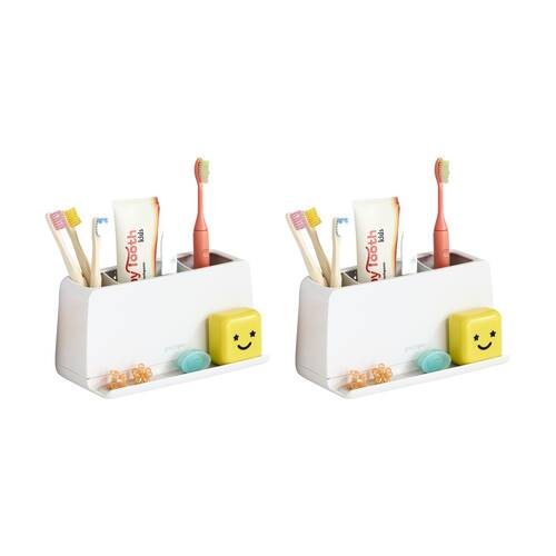 2PK YouCopia The Ledge 3-Slot Antimicrobial Manual & Electric Toothbrush Holder