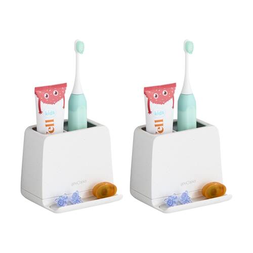 2PK YouCopia The Ledge 2-Slot Antimicrobial Manual & Electric Toothbrush Holder