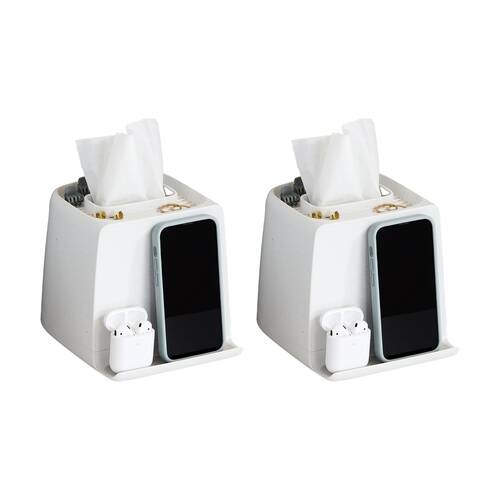 2PK YouCopia The Ledge Antimicrobial Tissue Box Holder Cube Speckled Shell