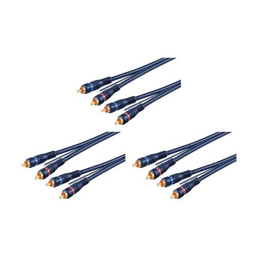 3PK Goobay Car Hi-Fi Stereo RCA Cable, Double Shielded 5M - Blue