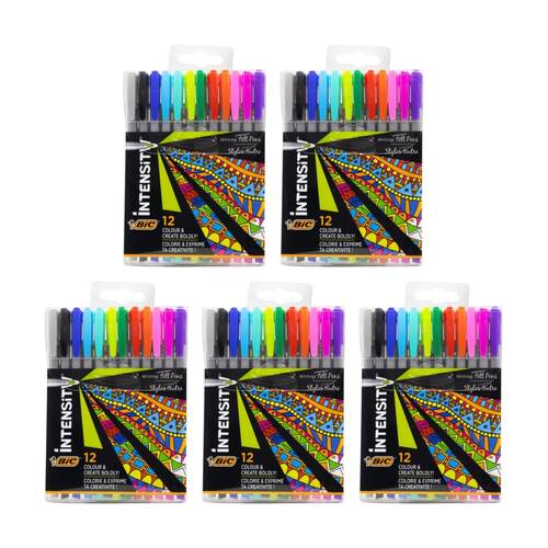 5x 12pc BIC Writing Felt Pens Colour And Create Boldly Intensity Pack