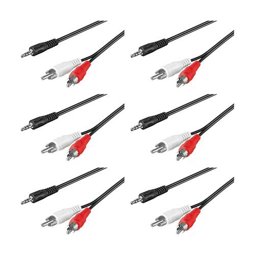 6PK Goobay AUX 3.5 mm Male to Stereo 2 x RCA 10M Audio Splitter Cable - Black