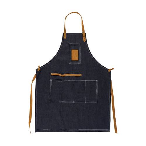 Annabel Trends Sprout Denim Full Bib Garden Apron W/ Leather Trim Blue & Brown
