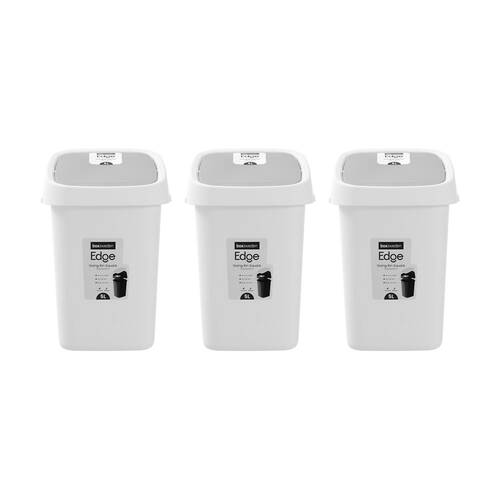 3PK Boxsweden Edge Swing Easy Clean Rubbish Bin W/ No Drip Rim White Square 5L