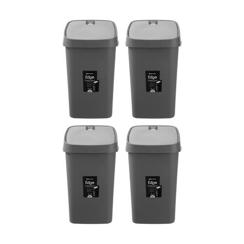 4PK Boxsweden Edge Swing Easy Clean Rubbish Bin W/ No Drip Rim Char Square 40L
