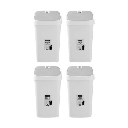 4PK Boxsweden Edge Swing Easy Clean Rubbish Bin W/ No Drip Rim White Square 40L