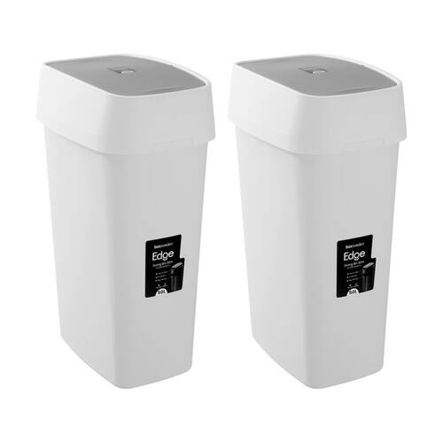 2PK Boxsweden Edge Swing Easy Clean Rubbish Bin W/ No Drip Rim White Slim 50L