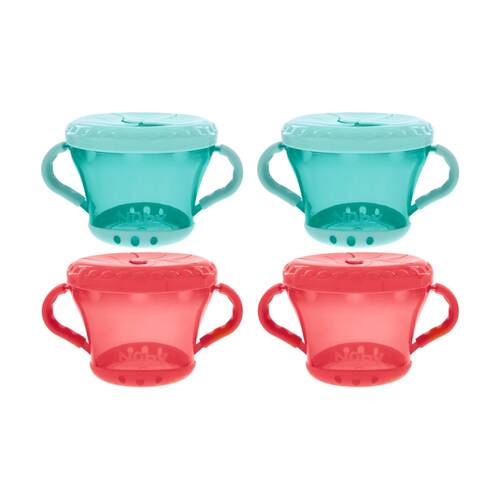 2x 2pc Nuby Snack Keeper Soft Lid Kids Plastic Food Container Multicolour