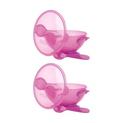 2x Nuby Kids/Toddler Food Suction Bowl W/ Spoon & Lid Spill-Proof Base Assorted