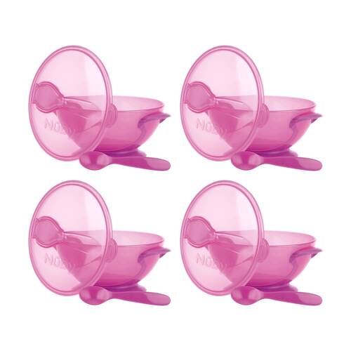 4x Nuby Kids/Toddler Food Suction Bowl W/ Spoon & Lid Spill-Proof Base Assorted