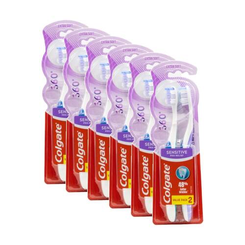 6x 2pc Colgate 360 Degree Sensitive Pro-Relief Dental Toothbrush Set Extra Soft