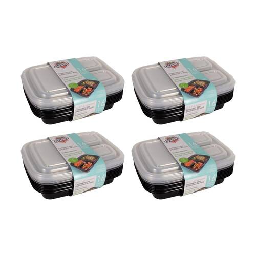 4x 20pc Fresh Guard Plastic Bento Style Containers W/ 3 Sections 1L