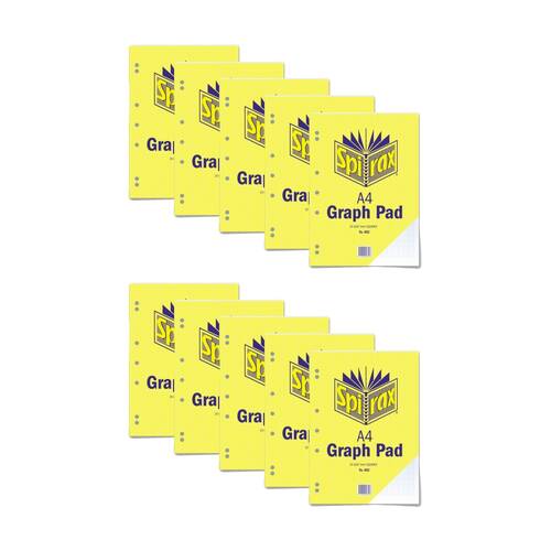 10PK Spirax 802 Graph Pad A4 Stationery Notebook 25 Pages 2mm Squares Yellow