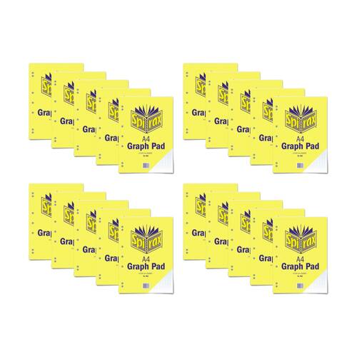 20PK Spirax 802 Graph Pad A4 Stationery Notebook 25 Pages 2mm Squares Yellow