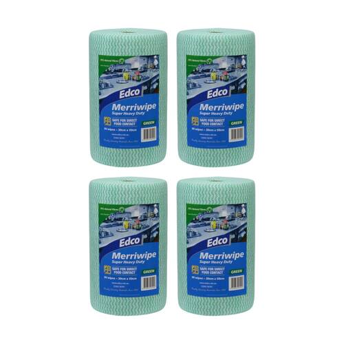 4PK 90pc Edco Merriwipe Super Heavy Duty Thick Cleaning Absorption Wipes Roll Green
