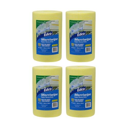 4PK 90pc Edco Merriwipe Super Heavy Duty Thick Cleaning Absorption Wipes Roll Yellow