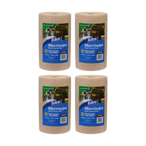 4PK 90pc Edco Merriwipe Super Heavy Duty Thick Cleaning Absorption Wipes Roll Coffee