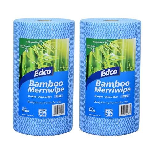 2x 90pc Edco Bamboo Merriwipe Cloth Reusable Surface Cleaning Rolls Blue