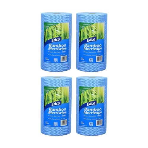 4PK 90pc Edco Bamboo Merriwipe Cloth Reusable Surface Cleaning Rolls Blue