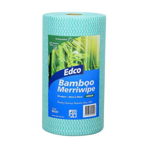 90pc Edco Bamboo Merriwipe Cloth Reusable Surface Cleaning Rolls Green